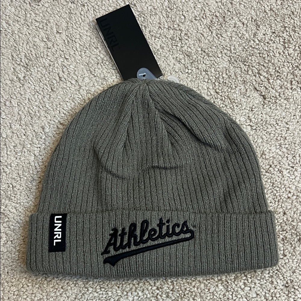 UNRL Oakland Athletics Slouch Beanie Taupe MLB Ribbed Winter Hat NEW